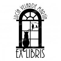 EX LIBRIS GATO EN LA VENTANA